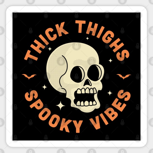 Thick Thighs Spooky Vibes Funny Halloween Skull Sticker by OrangeMonkeyArt